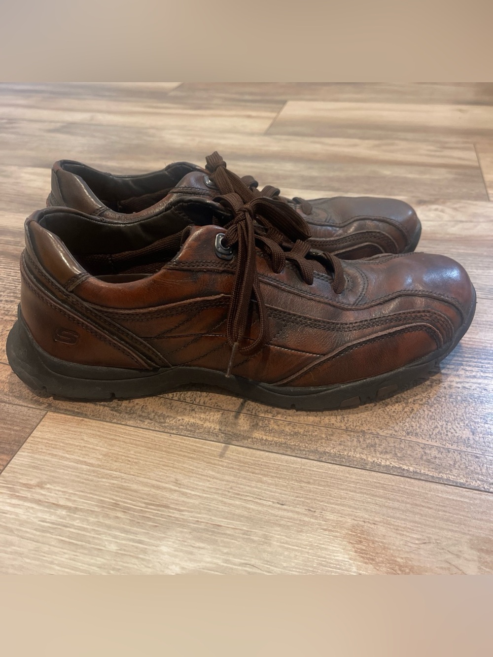 SKECHERS 61022 Men's Relaxed Step Brown Leather Sneakers Casual Shoes Size 10.5